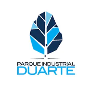 Parque Industrial Duarte logo with modern leaf design in blue shades.