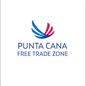 Punta Cana Free Trade Zone logo with blue and red abstract design.