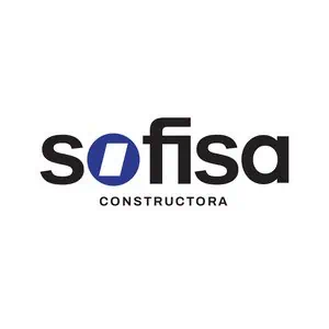 Sofisa Construction logo with bold black and blue text on a white background.